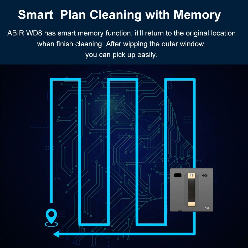 Robot Window Cleaner ABIR WD8 With Dual Water Spray High Vacuum Suction Smart Memory  Laser Sensor