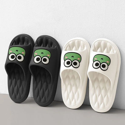 Non-Slip Home Flip Flops with Cartoon Frog Design, Summer Beach Slides Bathroom Soft EVA Sandals for Adults
