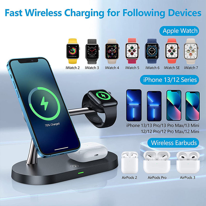 Fast Wireless Charging Station 3in1 Charger Stand for iPhone 1216 Apple Watch 410 AirPods 23