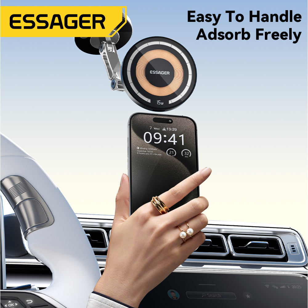 15W Magnetic Wireless Car Charger, Easy Paste Mount Stand & Phone Holder for iPhone 15/14/13 Pro Max