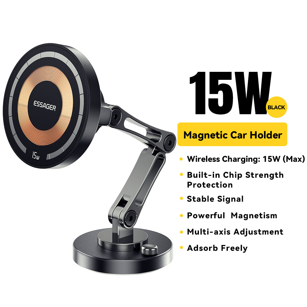 15W Magnetic Wireless Car Charger, Easy Paste Mount Stand & Phone Holder for iPhone 15/14/13 Pro Max
