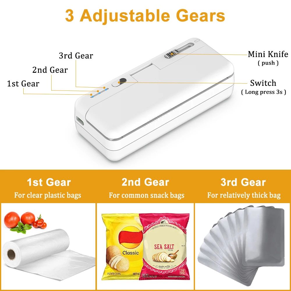 Mini Bag Sealer & Cutter, USB Rechargeable Handheld Plastic Bag Heat Sealing Machine for Snacks & Food Packaging