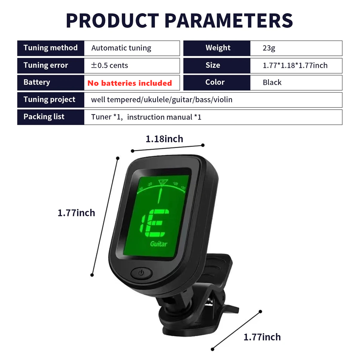 AllInstrument ClipOn Guitar Tuner Chromatic Electronic Tuner for Guitar Bass Ukulele Violin M