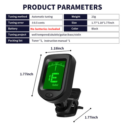 AllInstrument ClipOn Guitar Tuner Chromatic Electronic Tuner for Guitar Bass Ukulele Violin M