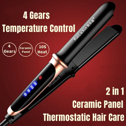 4 Gears Adjustable Temperature 2-in-1 Professional Flat Iron Hair Straightener Warm-up Styling Tool for Wet or Dry Hairs