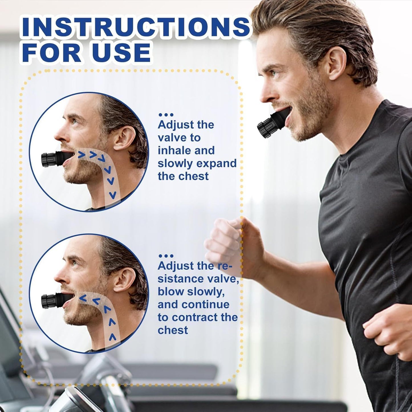Portable Breathing Exercise Device for Lungs Adjustable Resistance Fitness Trainer for Endurance