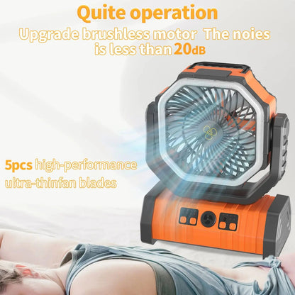 20000mAh USB Rechargeable Camping Fan  Portable Wireless Tent Fan With LED Light 270 Head Rotation  2