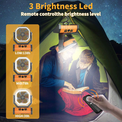 20000mAh USB Rechargeable Camping Fan  Portable Wireless Tent Fan With LED Light 270 Head Rotation  3