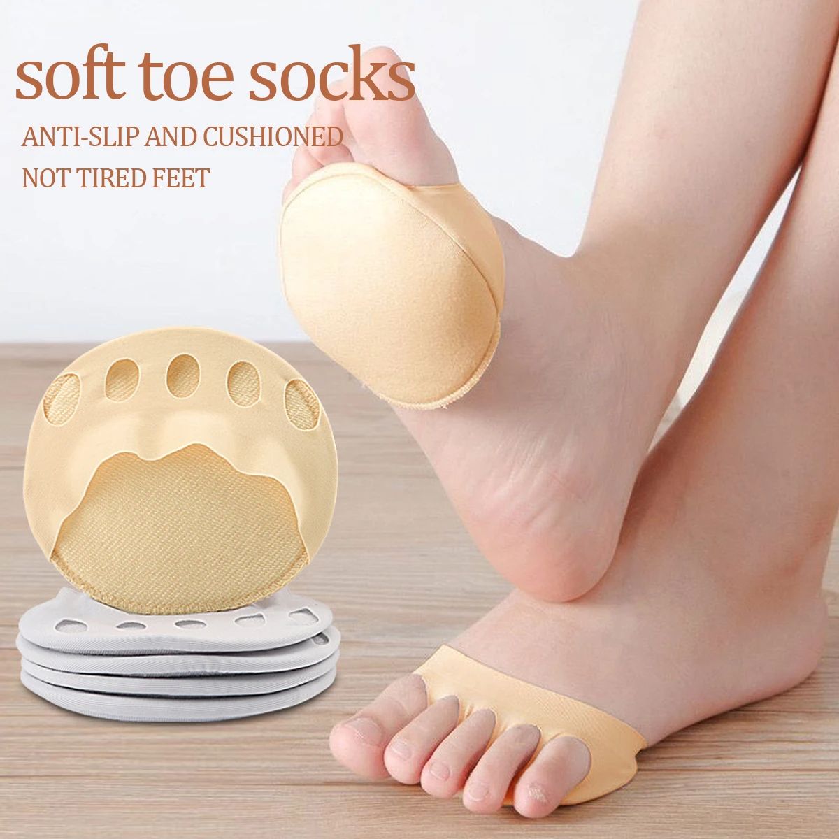 Womens Five-Toe Forefoot Pads, High Heel Half Insoles, Shock-Absorbing Toe Cushion Inserts for Calluses, Pain Relief