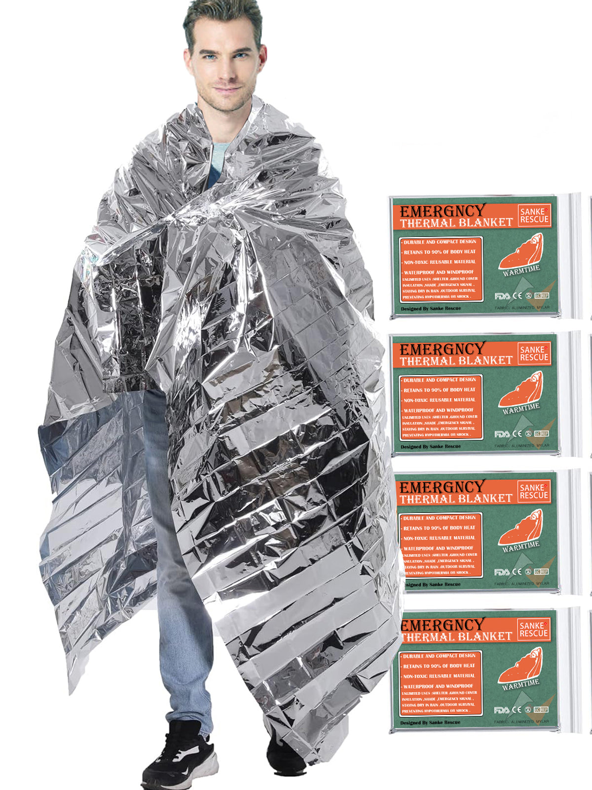 Thermal Mylar Emergency Blanket Compact Survival Gear for Camping Hiking First Aid Bug Out Bag