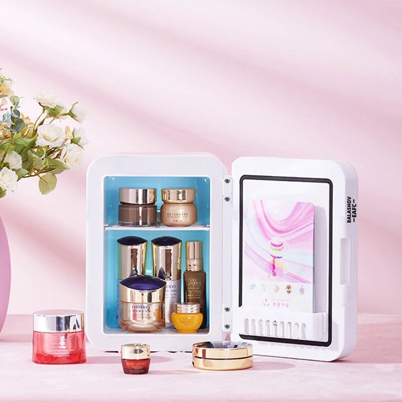 4L Mini Makeup Fridge With LED Light Mirror Portable Cosmetic Storage Refrigerator For Home Car Dua 3