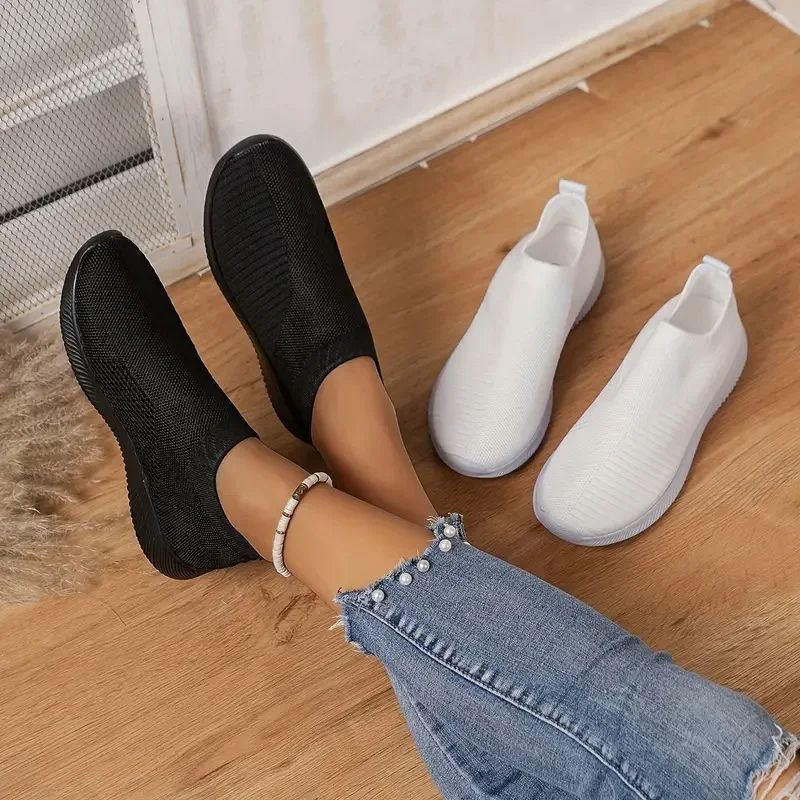 Lightweight Womens Breathable Mesh Sneakers Solid Color Woven Low Top Walking  Running Sports Socks 2