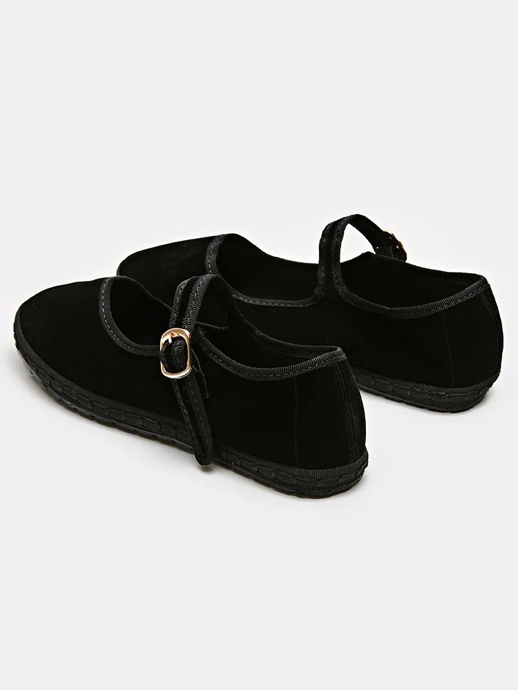 Women Velvet Mary Jane Shoes Hand Stitch Solid Red Flats Casual Streetwear Cloth Ballet Pumps Loafe 3