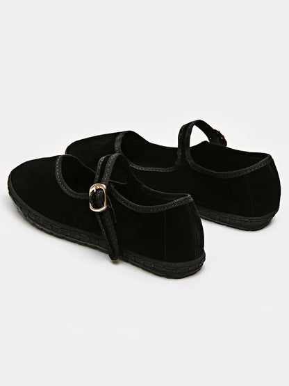 Women Velvet Mary Jane Shoes Hand Stitch Solid Red Flats Casual Streetwear Cloth Ballet Pumps Loafe 3