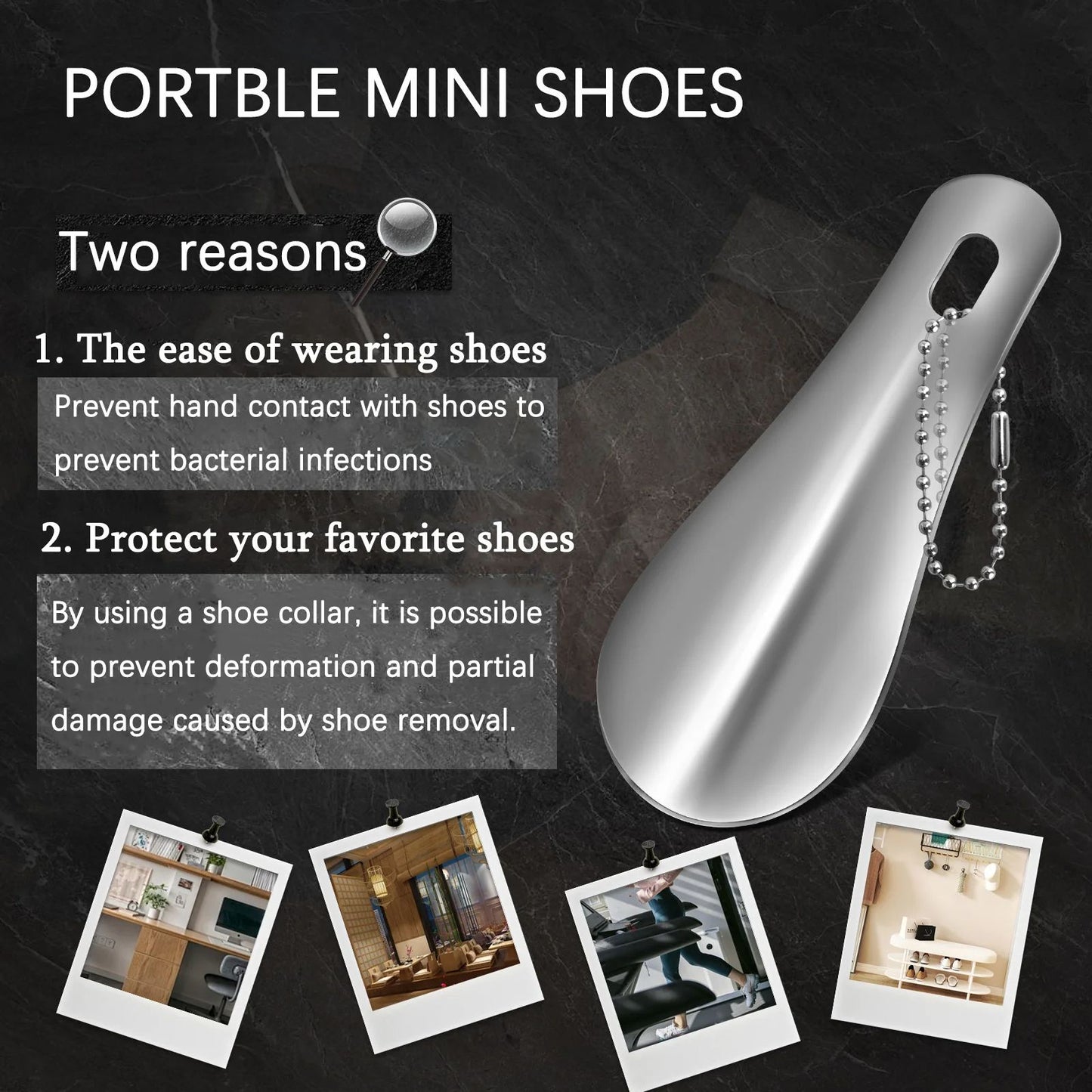 Portable Mini Black Shoehorn Stainless Steel Durable Shoe Horn With Key Ring Compact Travel Footwea 1