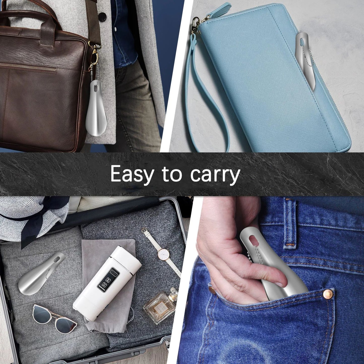 Portable Mini Black Shoehorn Stainless Steel Durable Shoe Horn With Key Ring Compact Travel Footwea 5