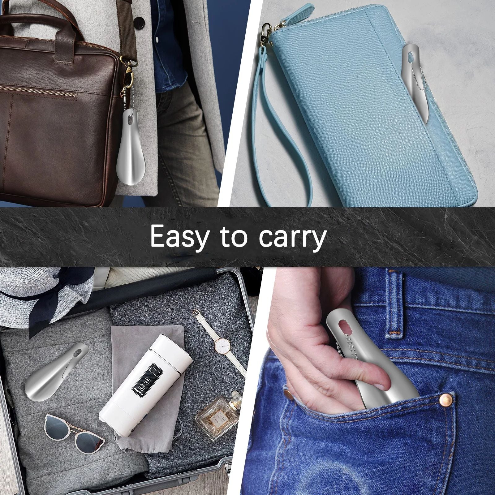 Portable Mini Black Shoehorn Stainless Steel Durable Shoe Horn With Key Ring Compact Travel Footwea 5
