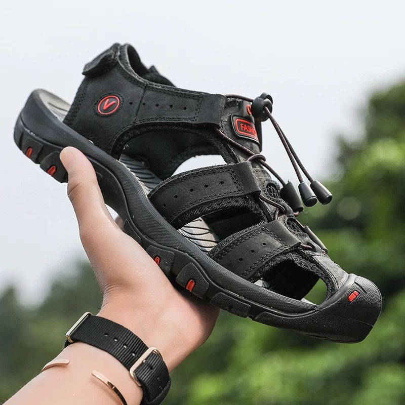 Summer Men Leather Sandals Breathable Outdoor Casual Beach Shoes Fashion Roman Style Slippers For M 1