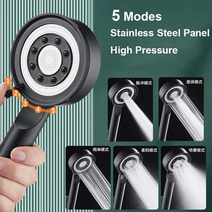 High Pressure Handheld Shower Head 5 Modes WaterSaving Nozzle with Spa Massage  Pressurized Spray