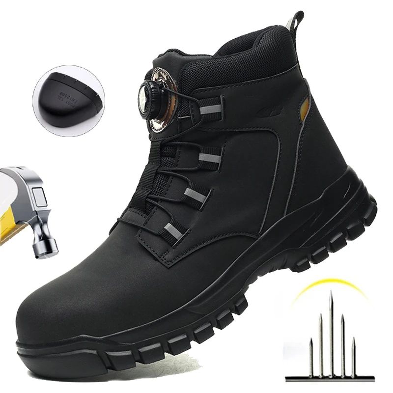 Mens Indestructible Steel Toe Work Boots, Waterproof, Anti-Smash, Stab-Resistant Safety Shoes, Biker Botas Para Hombre