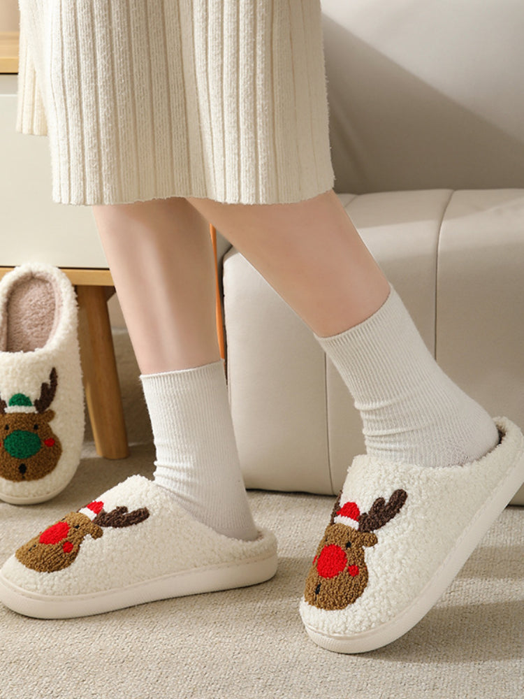 Christmas Deer Slippers Cozy Plush Home NonSlip Slippers For Men  Women Fuzzy Winter Indoor Slides 1