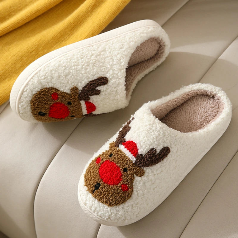 Christmas Deer Slippers Cozy Plush Home NonSlip Slippers For Men  Women Fuzzy Winter Indoor Slides 2