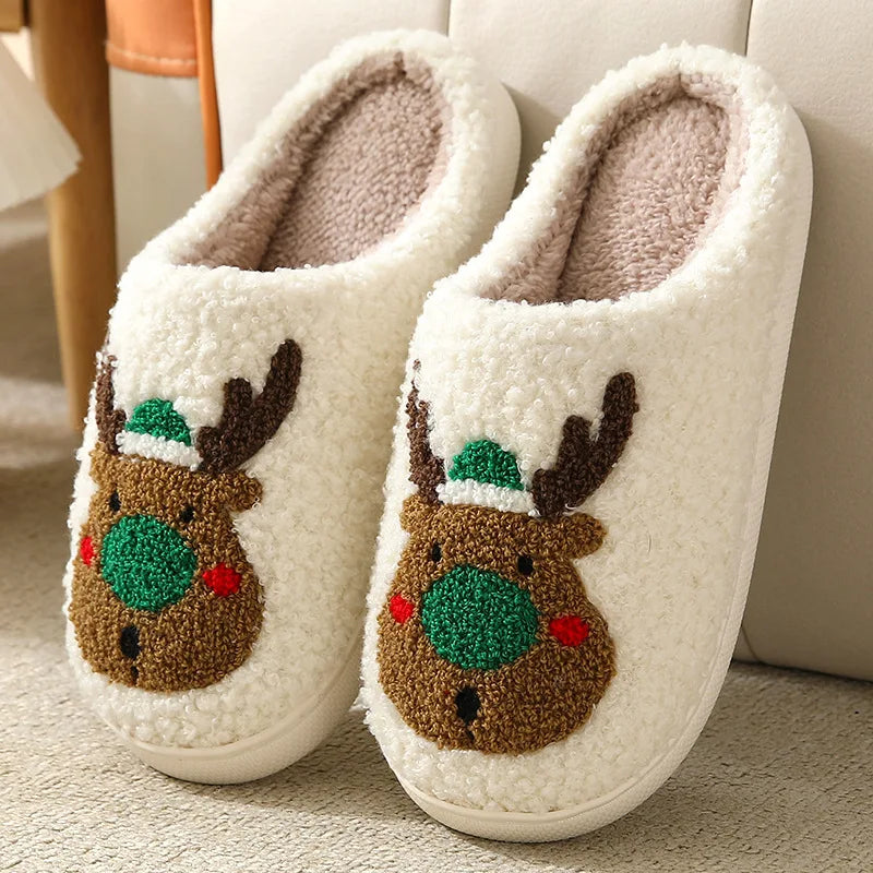 Christmas Deer Slippers Cozy Plush Home NonSlip Slippers For Men  Women Fuzzy Winter Indoor Slides 5