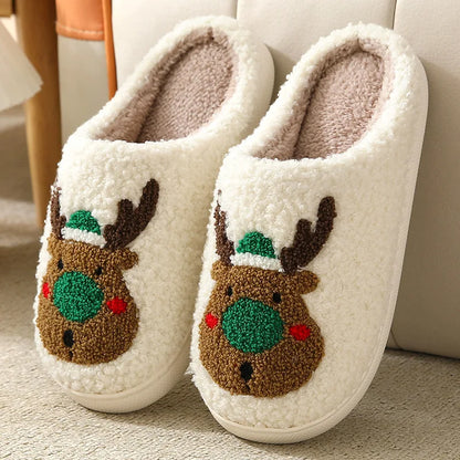 Christmas Deer Slippers Cozy Plush Home NonSlip Slippers For Men  Women Fuzzy Winter Indoor Slides 5