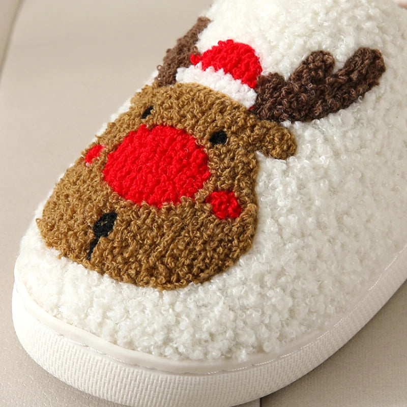 Christmas Deer Slippers Cozy Plush Home NonSlip Slippers For Men  Women Fuzzy Winter Indoor Slides 3