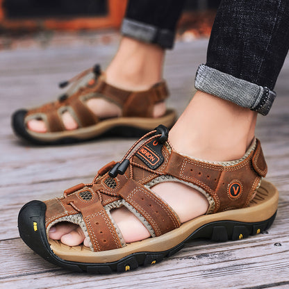 Summer Men Sandals Leather Breathable Casual Shoes for Outdoor, Beach & Fashion Roman Style Anti-Slip & Waterproof
