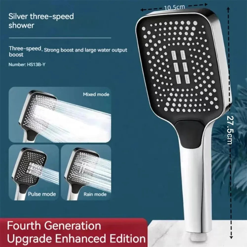 High Pressure Shower Head 3 Spray Modes Handheld Rainfall Showerhead Easy Install ABS Silicone Bath 3