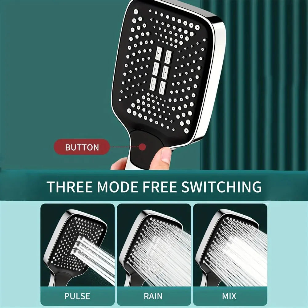 High Pressure Shower Head 3 Spray Modes Handheld Rainfall Showerhead Easy Install ABS Silicone Bath 4