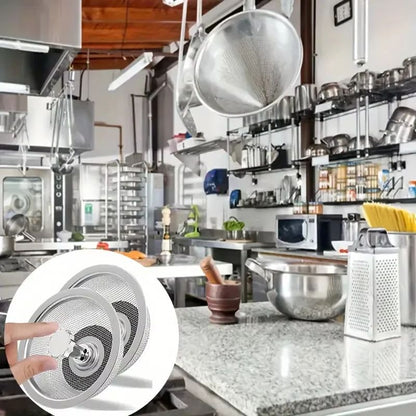 Stainless Steel Kitchen Sink Strainer With Handle and Lid, Stopper Drain Basket Mesh Filter Anti-Clog Splash Guard Waste