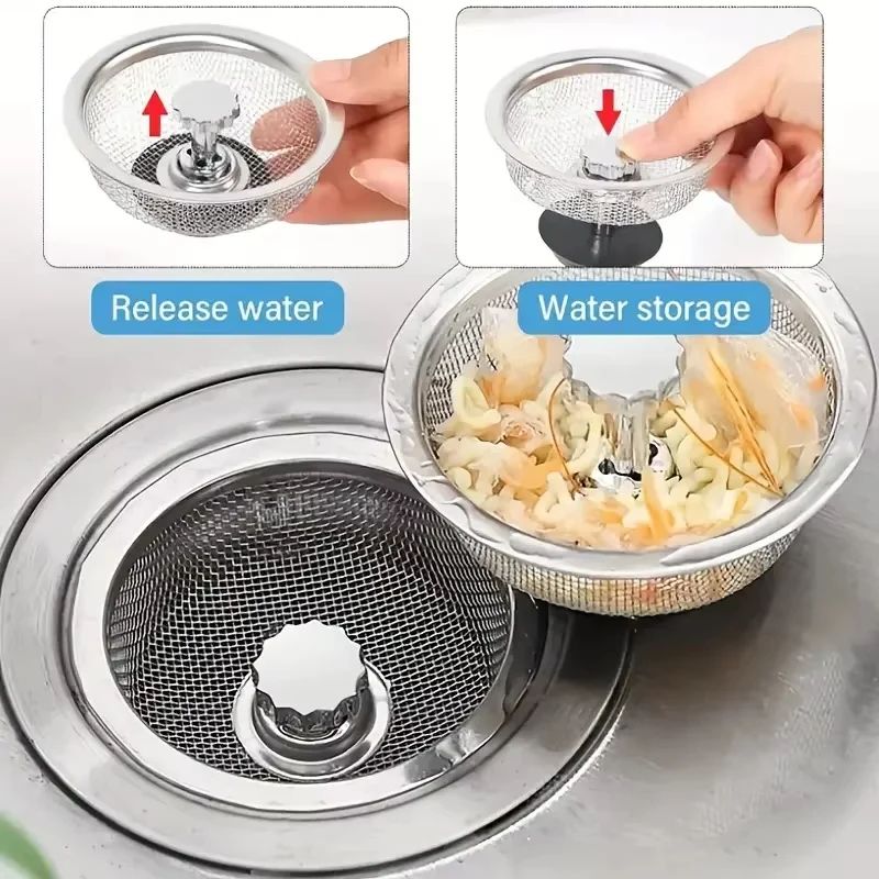 Stainless Steel Kitchen Sink Strainer With Handle And Lid Stopper Drain Basket Mesh Filter AntiClog 3