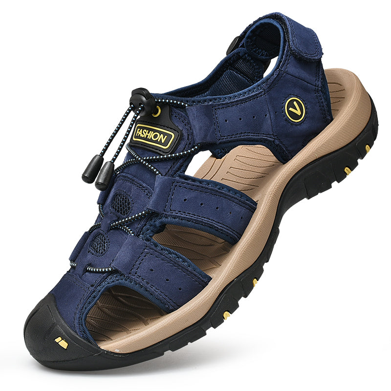 Men Summer Sandals, Genuine Leather Casual Shoes for Outdoor & Beach