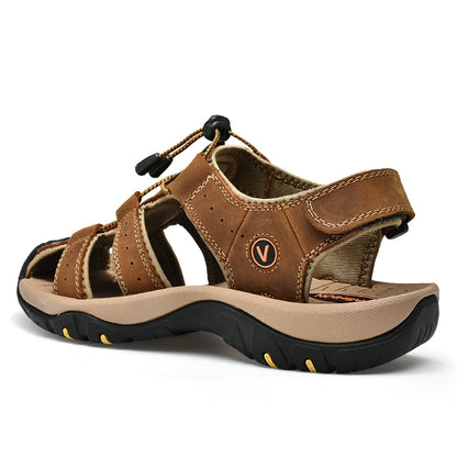 Men Summer Sandals, Genuine Leather Casual Shoes for Outdoor & Beach