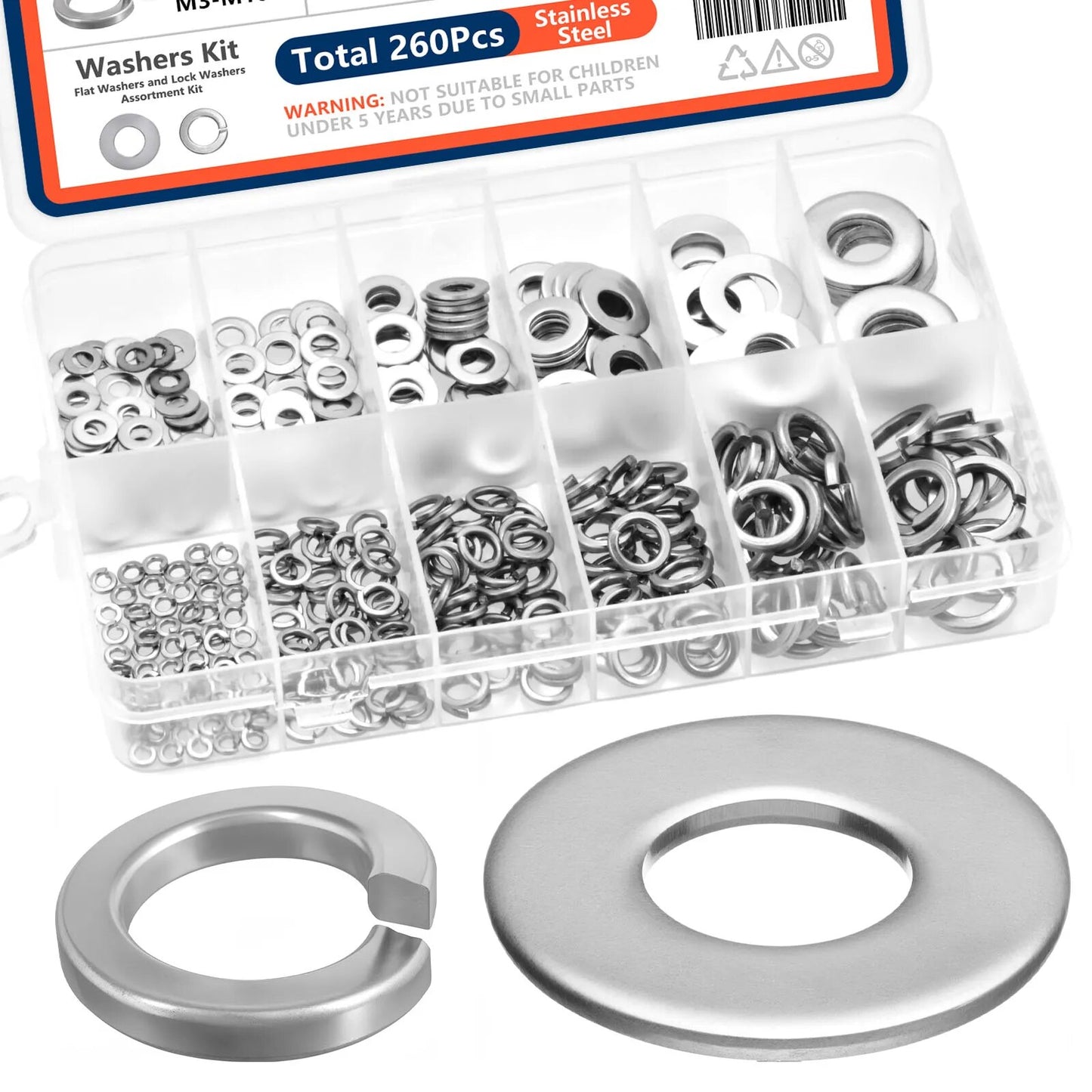 Premium Washer Kit,Stainless Steel Lock & Flat Washers (M3-M10),All Purpose Hardware Set for Metalworking & Mechanical
