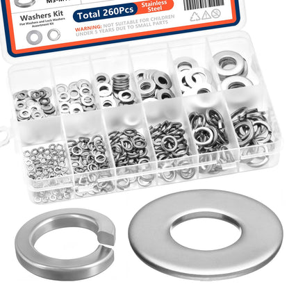 Premium Washer Kit,Stainless Steel Lock & Flat Washers (M3-M10),All Purpose Hardware Set for Metalworking & Mechanical
