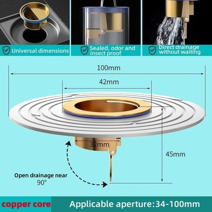 Bathroom Drain Sink Strainer Brass Floor Drain Core Fast Drainage Odor  Insect Proof Shower Backflo 7