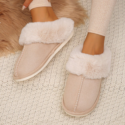 Women Faux Fur Thicken Plush Winter Slippers Closed Toe Warm Cotton Home Shoes For Cozy Comfort 1