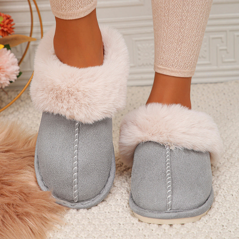 Women Faux Fur Thicken Plush Winter Slippers Closed Toe Warm Cotton Home Shoes For Cozy Comfort 2