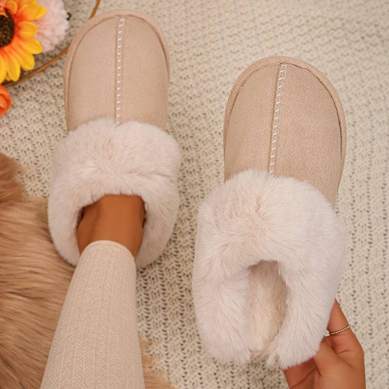 Women Faux Fur Thicken Plush Winter Slippers Closed Toe Warm Cotton Home Shoes For Cozy Comfort 5