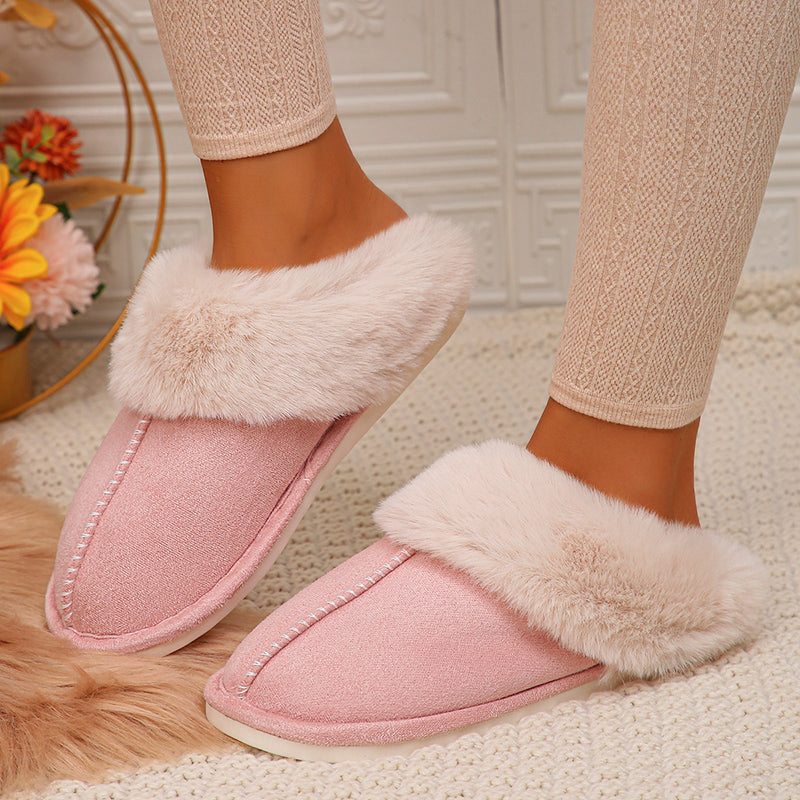 Women Faux Fur Thicken Plush Winter Slippers Closed Toe Warm Cotton Home Shoes For Cozy Comfort 4