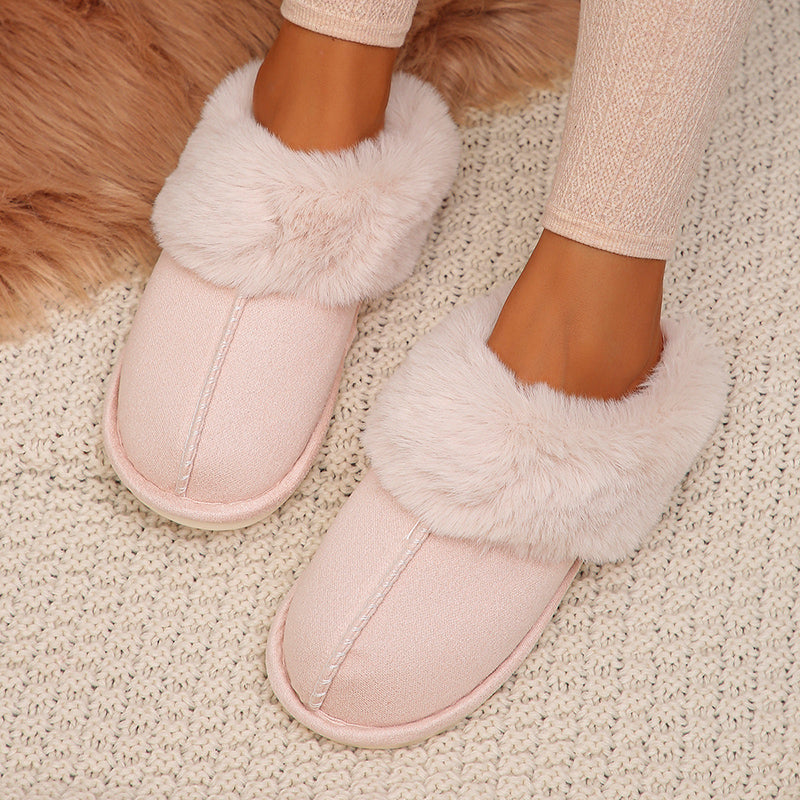 Women Faux Fur Thicken Plush Winter Slippers Closed Toe Warm Cotton Home Shoes For Cozy Comfort 8
