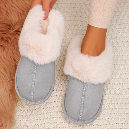 Women Faux Fur Thicken Plush Winter Slippers Closed Toe Warm Cotton Home Shoes For Cozy Comfort 10