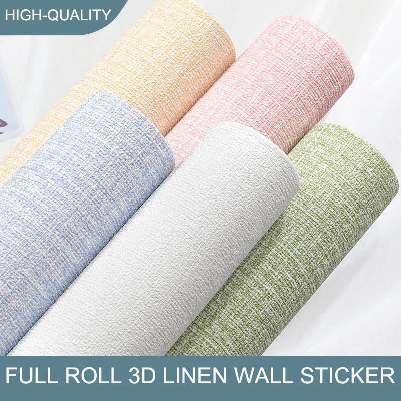 Linen 3D Foam Self-Adhesive PVC Wallpaper Thickened Waterproof Solid Color Wall Stickers for Home Renovation