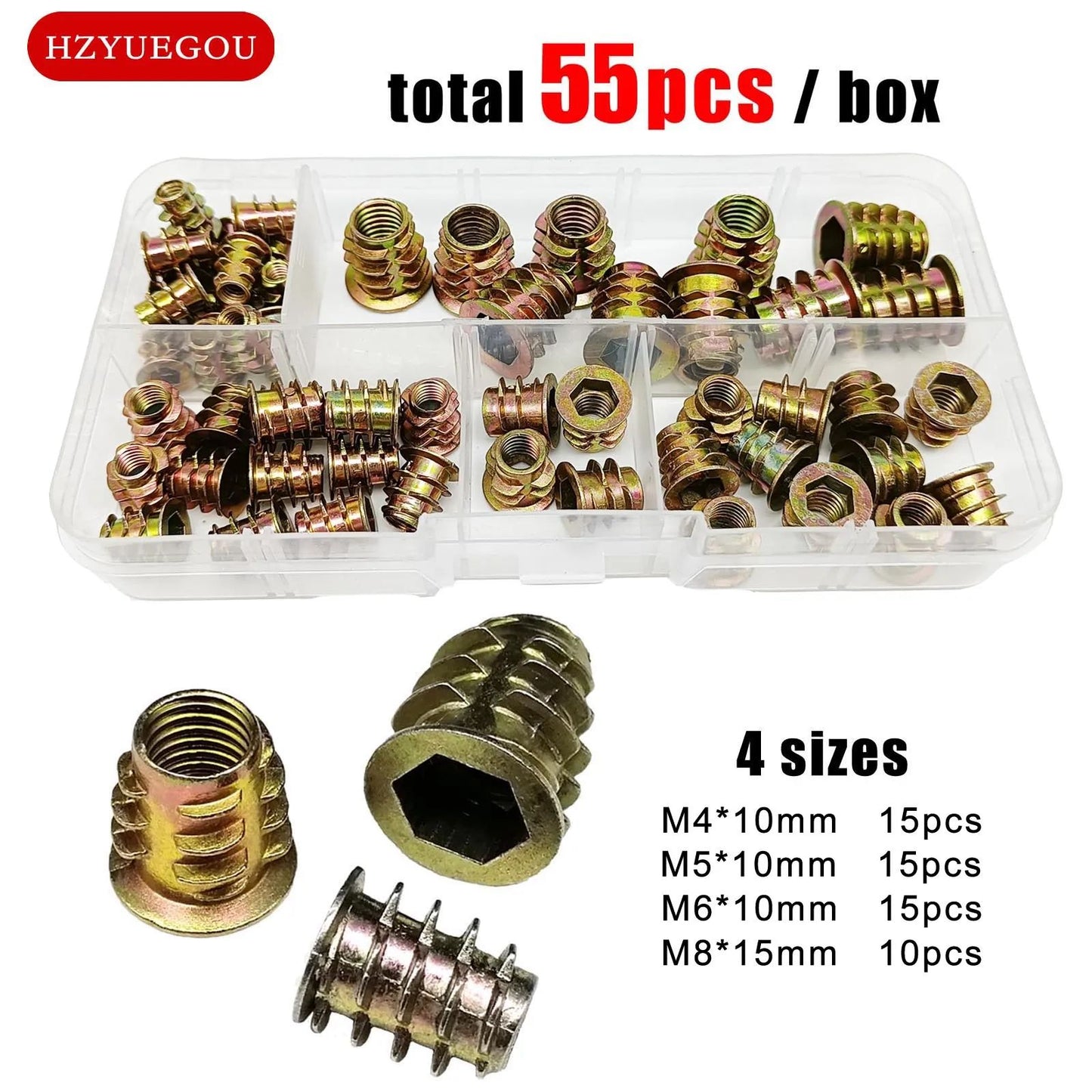 Threaded Insert Nut E-Nut Set Kit, For Wood Furniture, Bed, Cabinet, Table, Embedded Hex Hexagon Socket Head