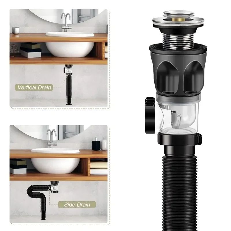 Retractable FlipTop Sink Drain With Deodorizing Filter Flexible Downspout For Bathroom  Kitchen Ant 1