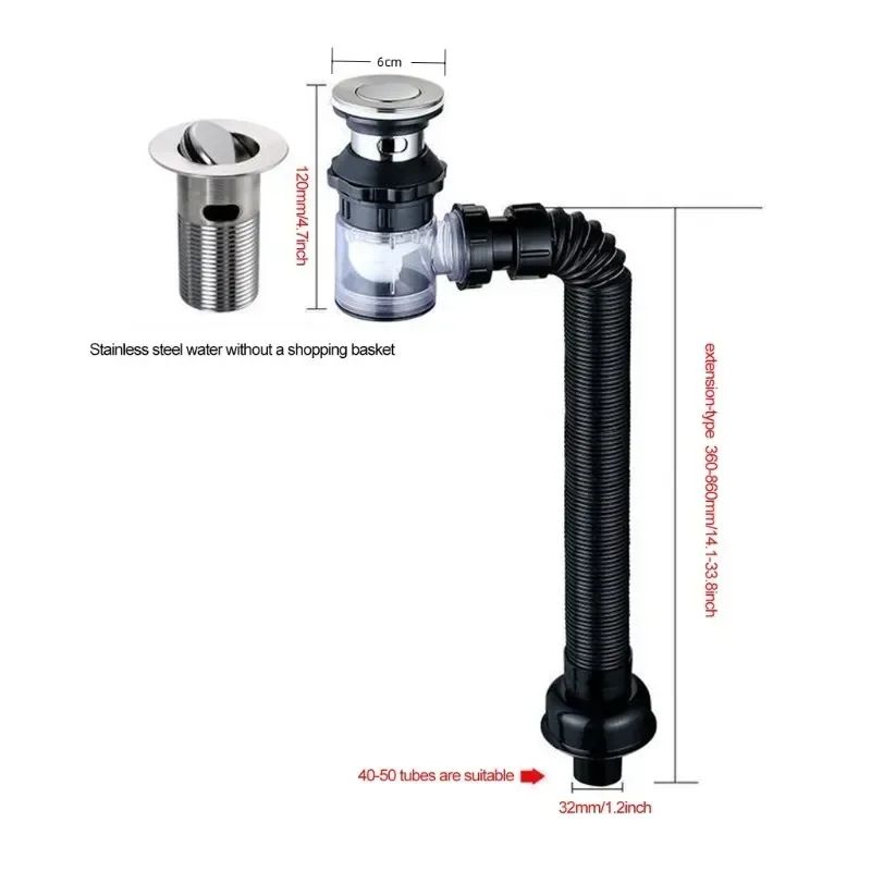 Retractable FlipTop Sink Drain With Deodorizing Filter Flexible Downspout For Bathroom  Kitchen Ant 4
