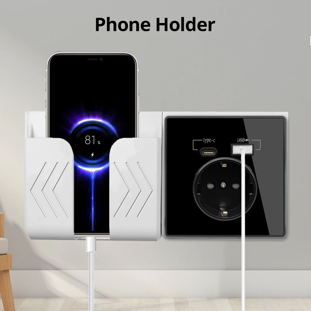 Black Crystal Glass Wall Socket With TypeC  USB Ports Charging 3